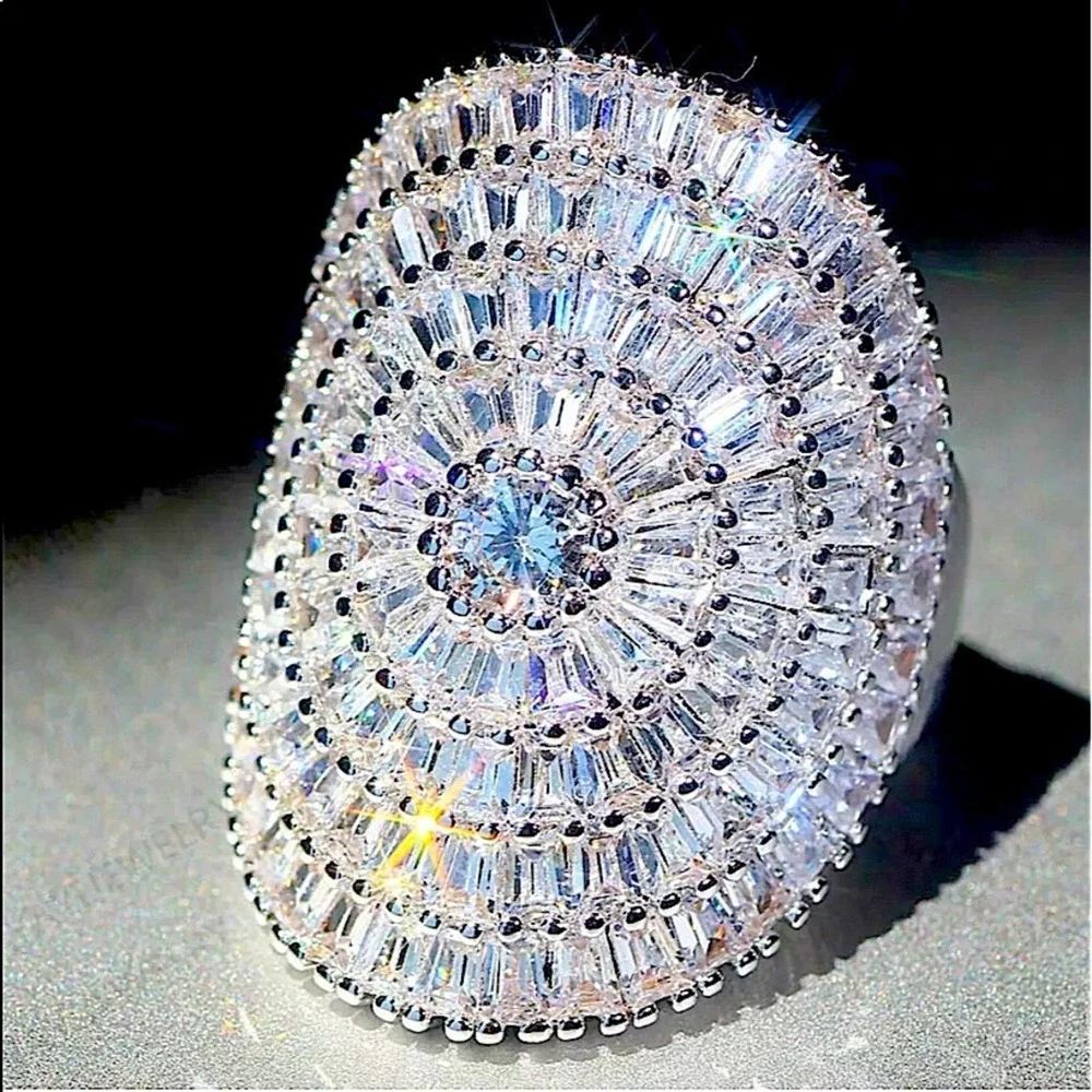 Sterling Silver Multi Layer Zircon Baguette Statement Ring